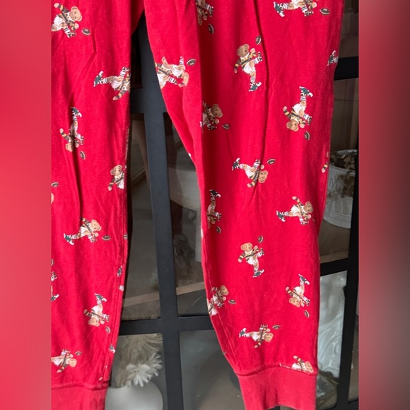 Ralph Lauren bear print joggers pajama pants drawstring logo patch football polo - Picture 7 of 11